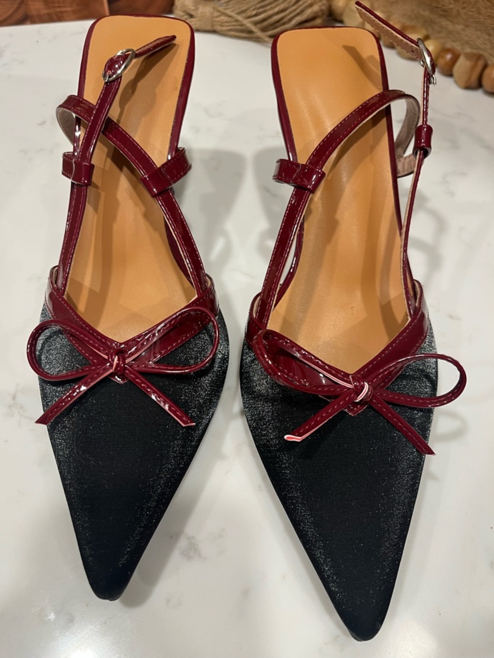 Black and Burgundy Kitten Heels
